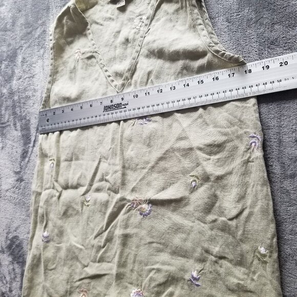 NU Construction Women's Sleeveless V-Neck Top Floral Embroidered Linen Sz Medium - Picture 5 of 6